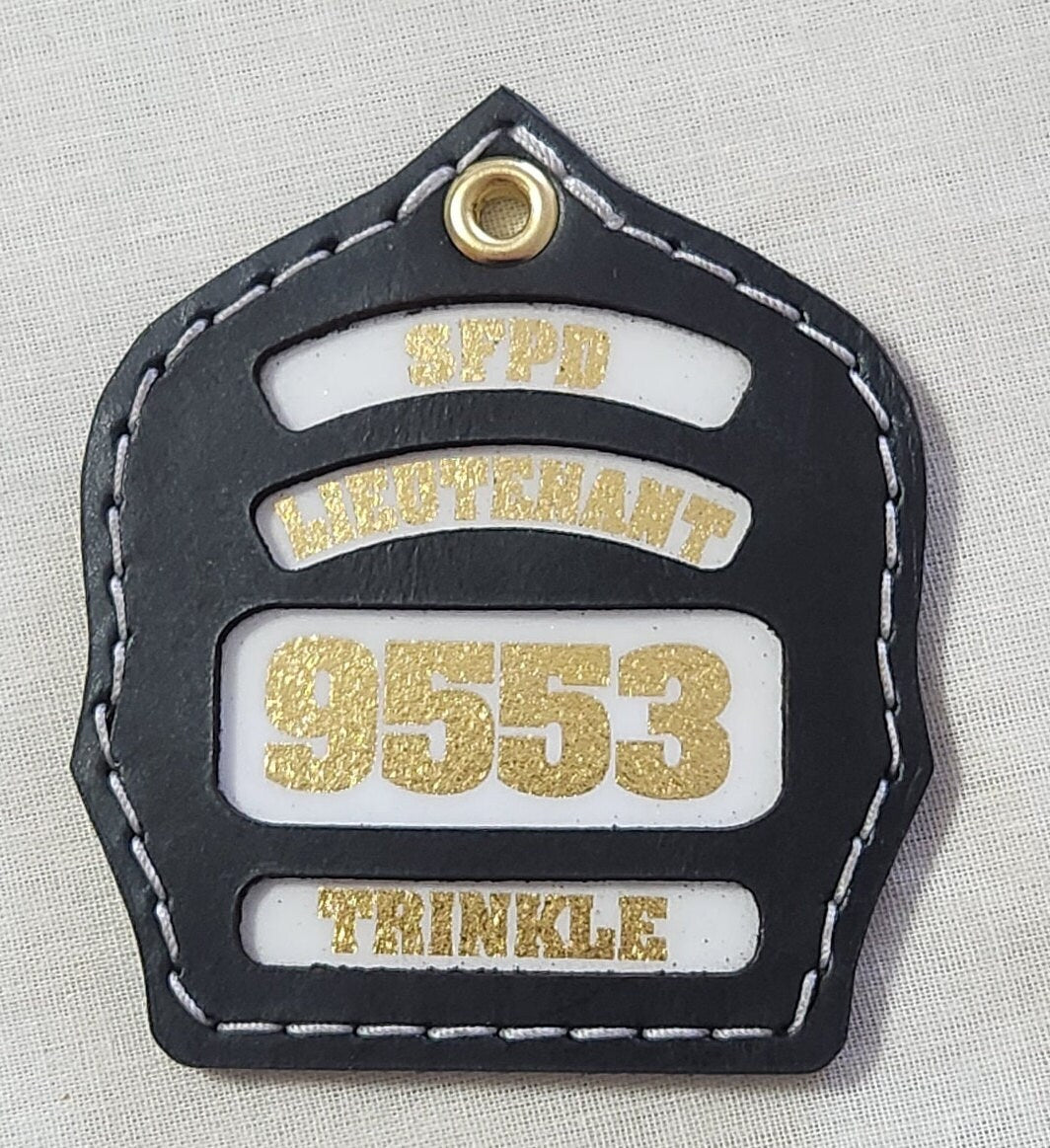 Gold Helmet Shield Keychain with Real Leather