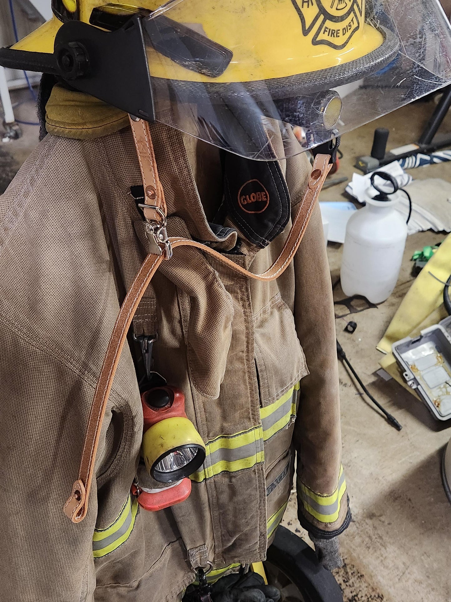 Firefighters NATURAL Leather Fire Helmet Chin Strap - Personalizable with your own text