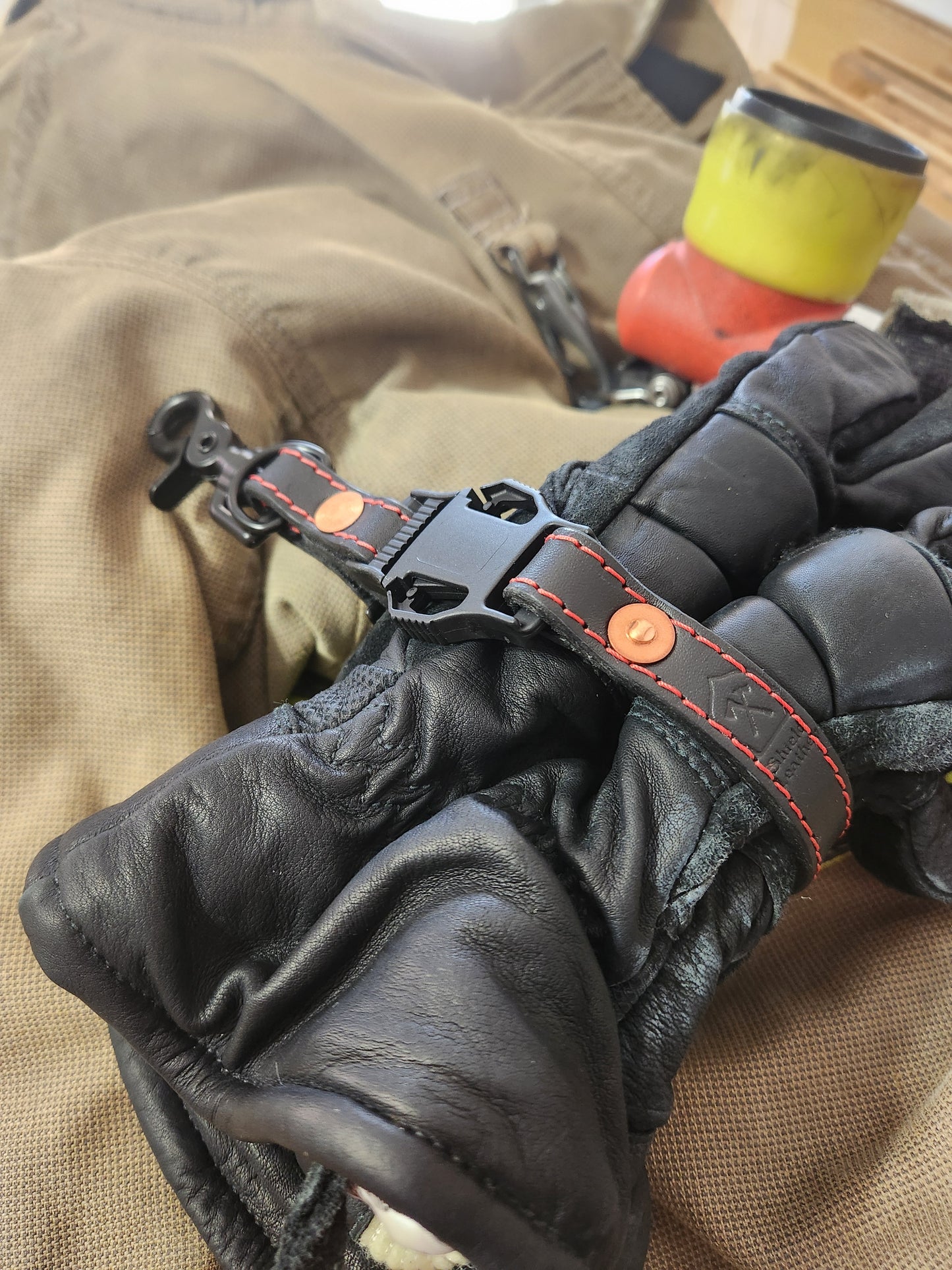 Firefighter leather Adjustable glove straps - Personalized with your own text