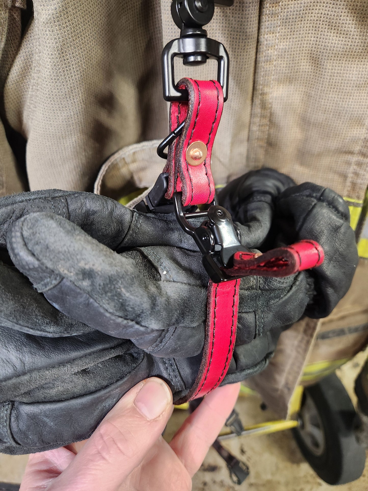 Firefighter Leather Adjustable glove strap - HAND DYED COLORS