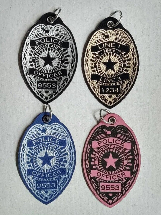 Personalized Police Badge Leatherette Key chain