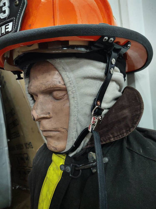 Firefighters BLACK Leather Fire Helmet Chin Strap - Personalizable with your own text