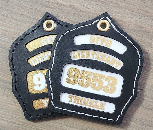 Gold Helmet Shield Keychain with Real Leather