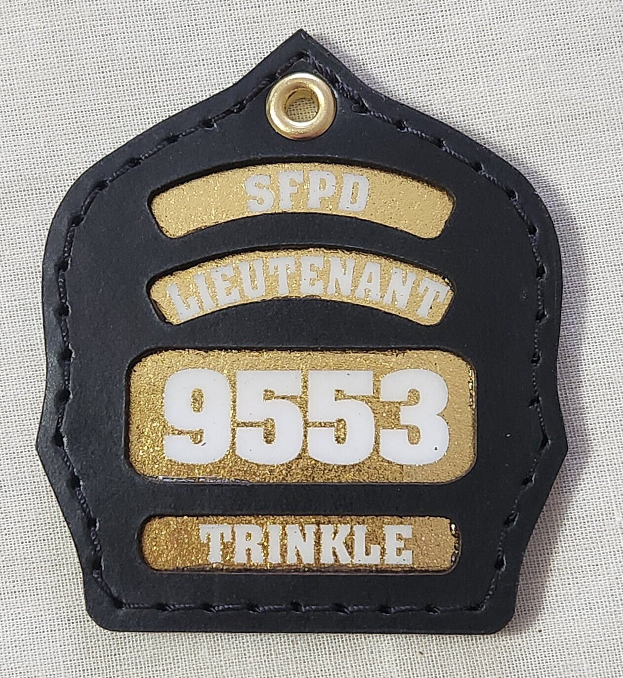 Gold Helmet Shield Keychain with Real Leather