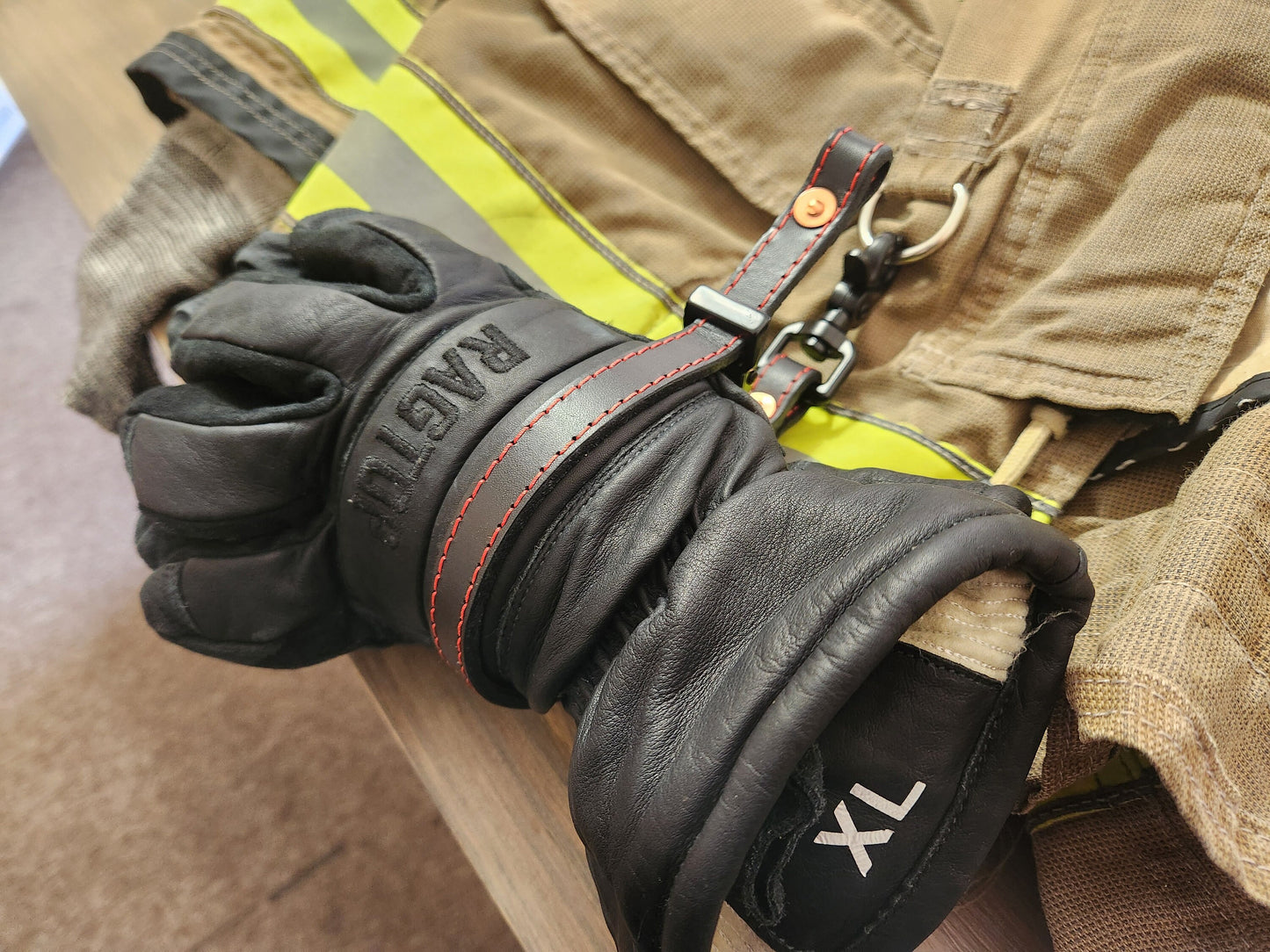 Firefighter BLACK Leather Adjustable glove straps - Personalizable with your own text