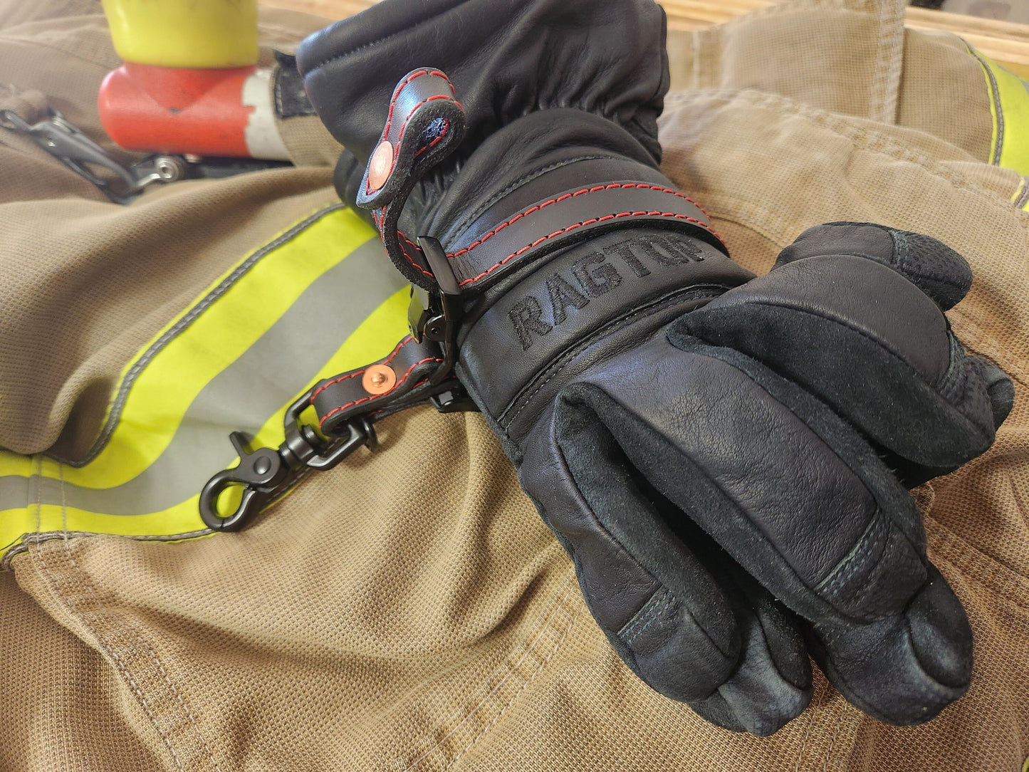 Firefighter BLACK Leather Adjustable glove straps - Personalizable with your own text