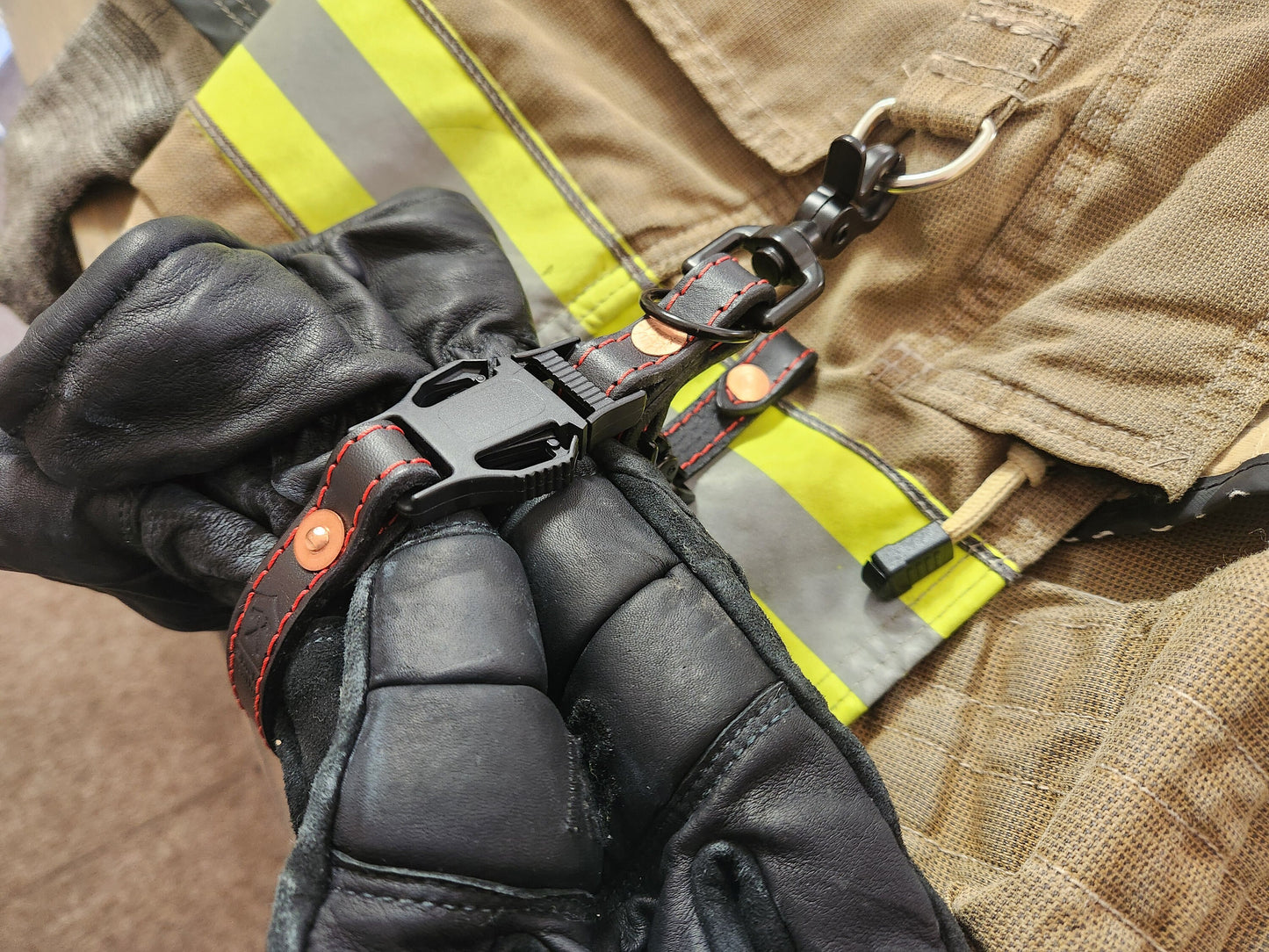 Firefighter BLACK Leather Adjustable glove straps - Personalizable with your own text