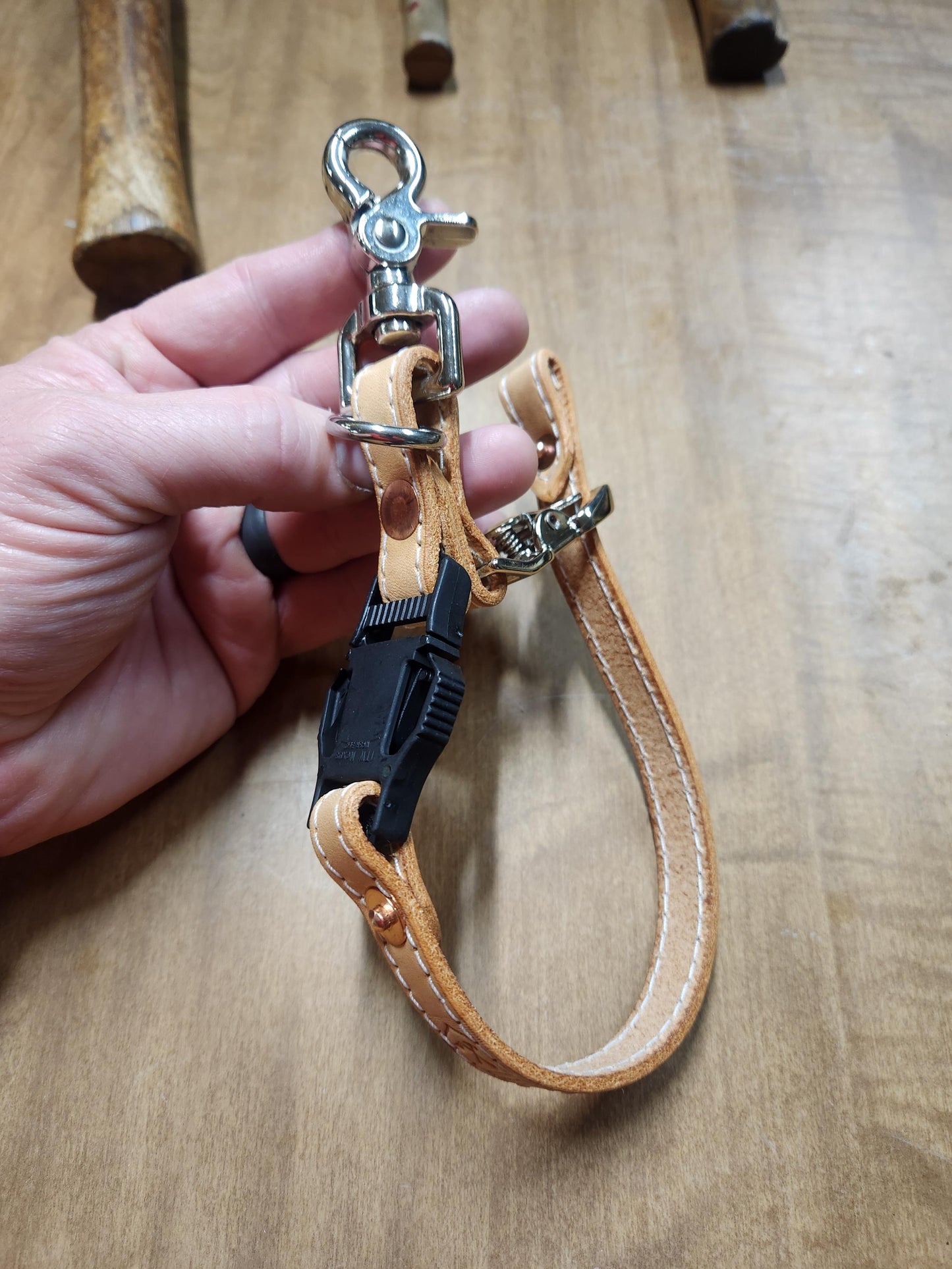 Firefighter NATURAL Leather Adjustable glove straps - Personalizable with your own text