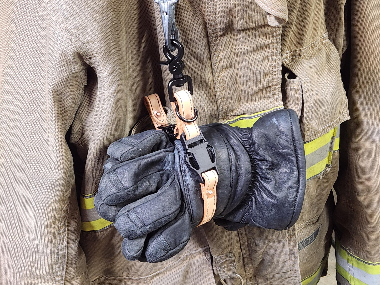 Firefighter NATURAL Leather Adjustable glove straps - Personalizable with your own text