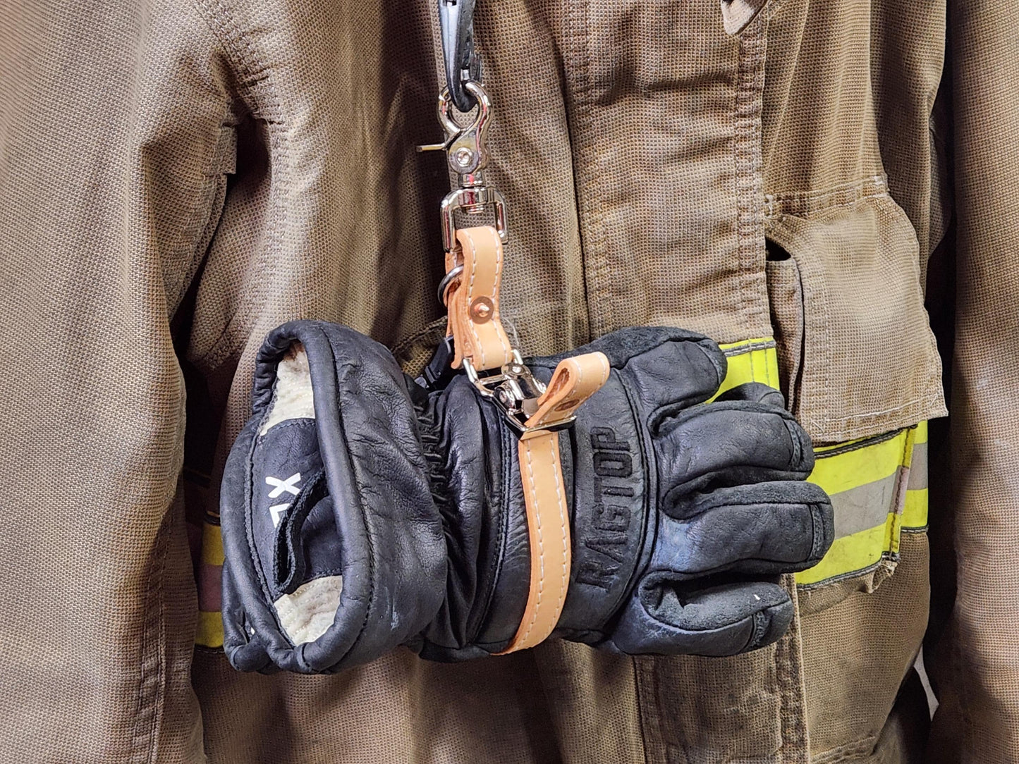 Firefighter NATURAL Leather Adjustable glove straps - Personalizable with your own text