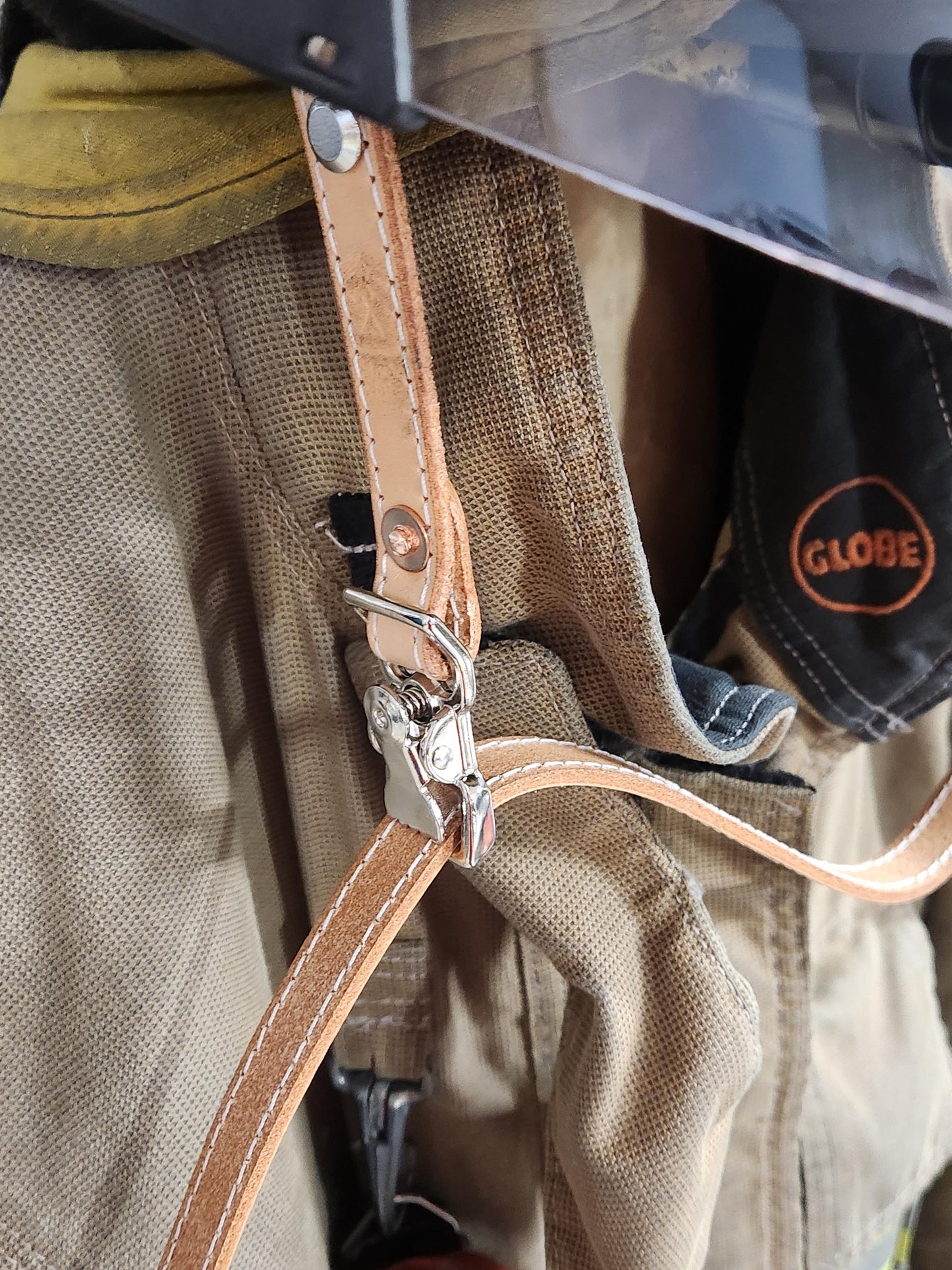 Firefighters NATURAL Leather Fire Helmet Chin Strap - Personalizable with your own text